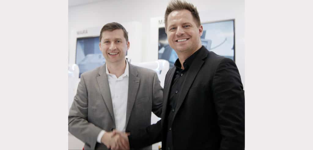 Olivier Welker, vd på Omron Robotics med David Reger, vd och grundare, NEURA Robotics.