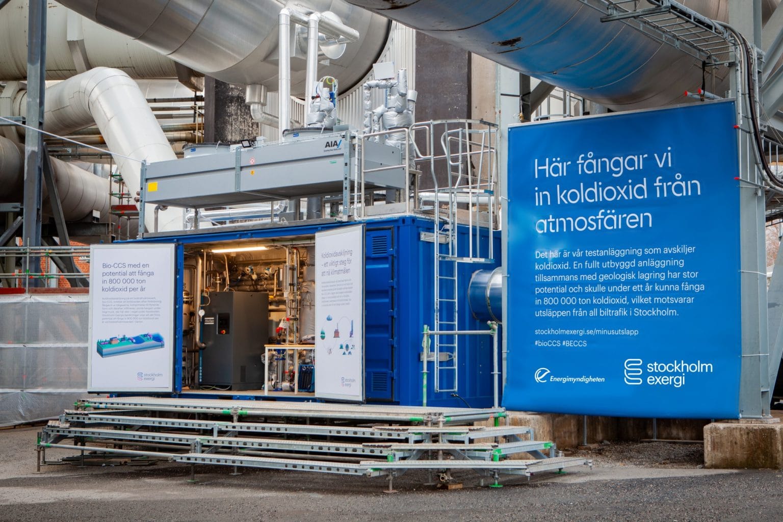 Sveriges första testanläggning som fångar in koldioxid från biokraftvärme exergi fangar co2 scaled 1