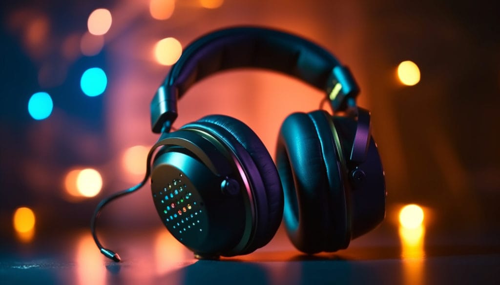 glowing headphones illuminate vibrant nightclub scene generated by ai