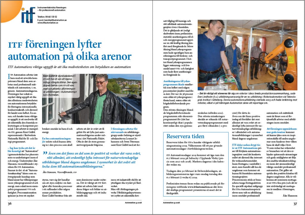 ITF föreningen lyfter automation på olika arenor itf i 9an som bild