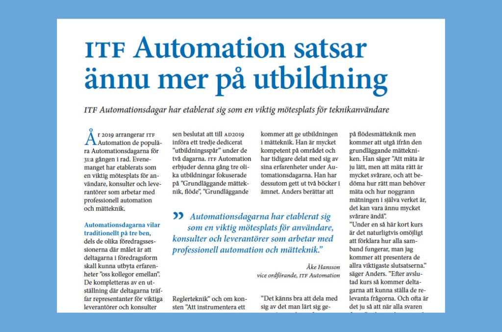 ITF Automation satsar ännu mer på utbildning utbildning 2 itf automation satsar